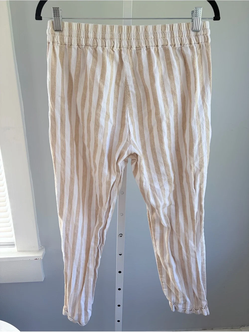 J. Crew Beige White Striped Linen-Blend Drawstring Joggers
